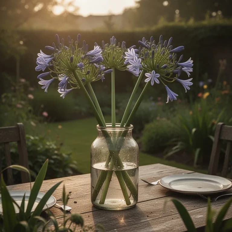 Cabezas de semillas secas de agapanthus con vainas papiráceas que se abren en otoño