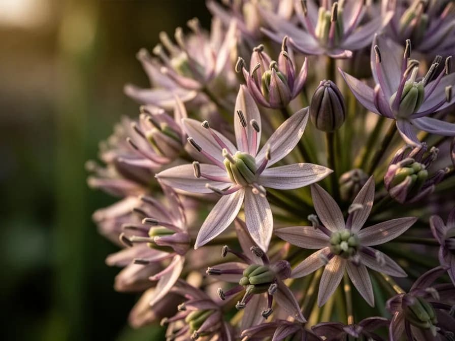 Dried allium seed heads providing architectural interest in late summer garden