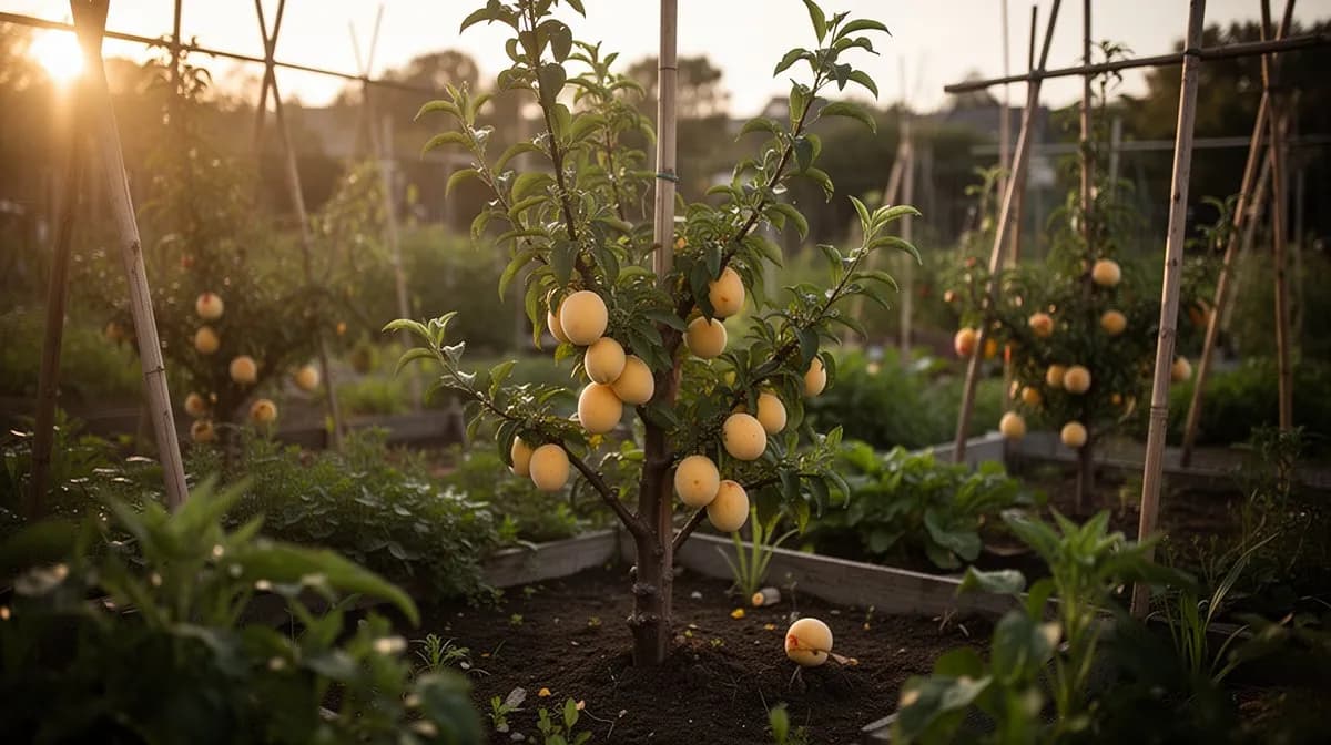 Reihen ausgewachsener Nonpareil-Mandelbäume in einem kalifornischen Obstgarten