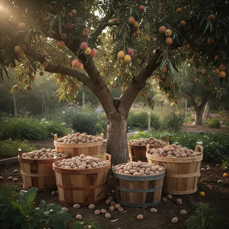 Cáscaras de almendras abriéndose en la rama revelando la concha dura de color tostado lista para la cosecha
