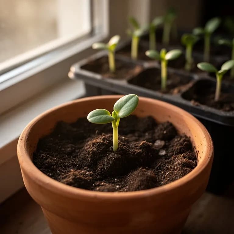 Brotes jóvenes de Alstroemeria emergiendo de raíces tuberosas en primavera