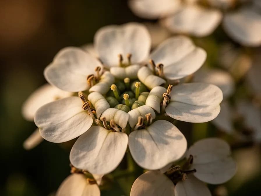 Mehrere Strandkresse-Sorten, darunter weiße, violette, rosa und aprikosenfarbene Kultivare