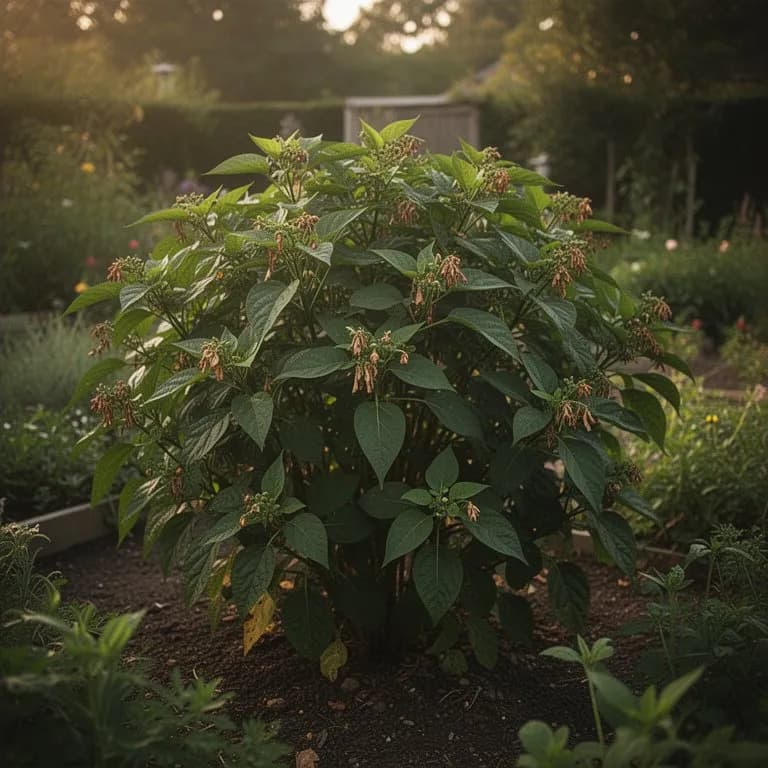 Ausgewachsener Annatto-Baum bedeckt mit Trauben roter, stacheliger Hülsen
