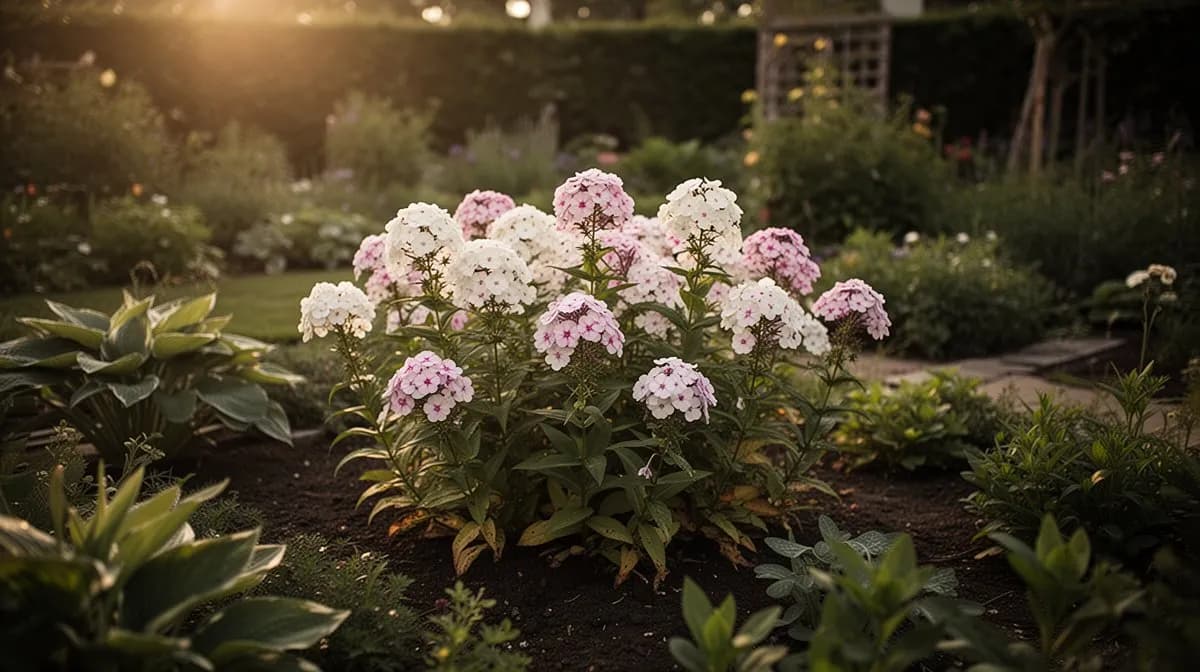 Einjähriger Phlox neben Zinnien und Tagetes in einem Bestäuber-Beet