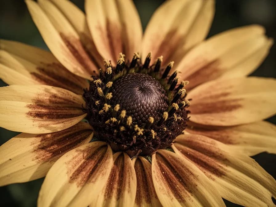 Ausgereifte Rudbeckia-Samenstände mit dunkelbraunem Kegel, der im Herbstgarten aufrecht steht