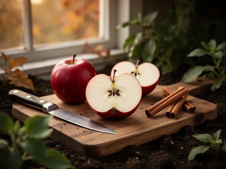 Gimpel sitzt auf einem Holzapfelzweig und pickt an dauerhaften reifen Früchten in einem Wintergarten