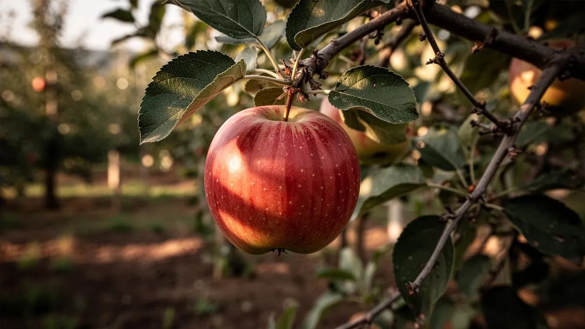 Jardinero podando ramas de un manzano Gala a finales del invierno