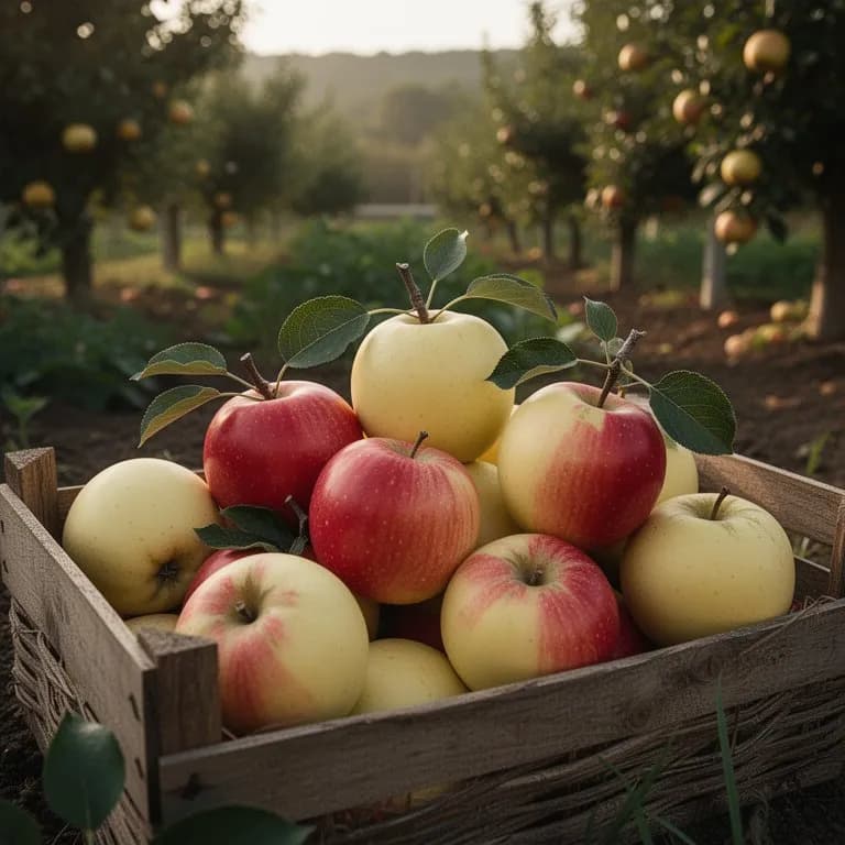 Manos recogiendo con cuidado manzanas doradas maduras de una rama cargada