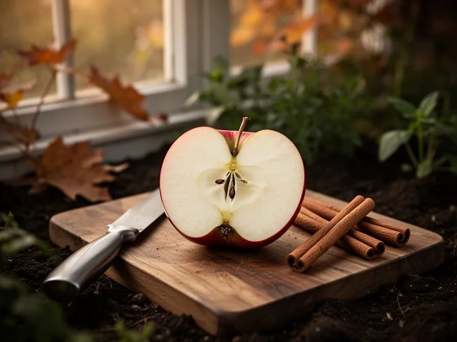 Liberty-Apfel halbiert, mit knackigem weißem Fruchtfleisch mit leichtem Gelbton