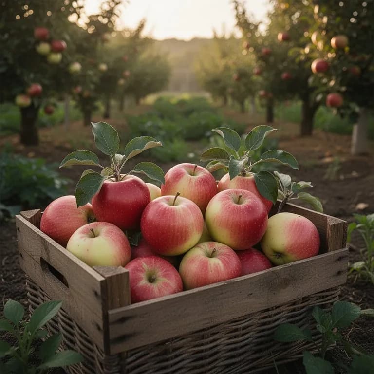 Hand pflückt einen reifen Liberty-Apfel mit seiner charakteristischen dunkelroten Schale und leichtem Gelb-Schimmer