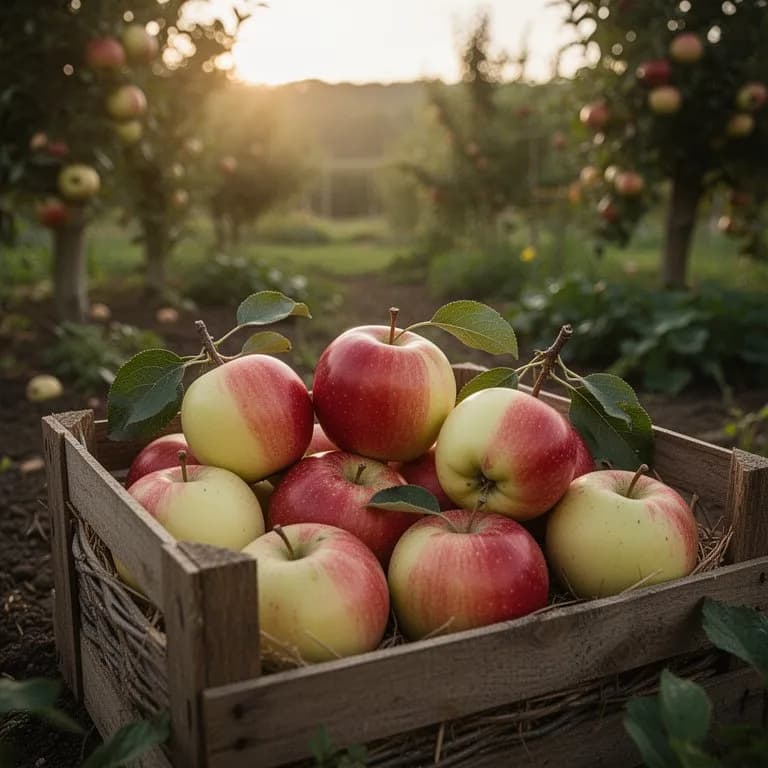 Hand holding a ripe McIntosh apple freshly picked from the tree showing its deep red skin and slight bloom