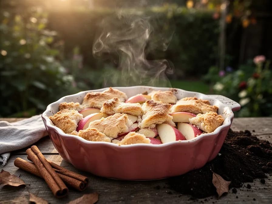 Pink Lady Apfelscheiben auf einem Holzschneidebrett neben einer Tarteform