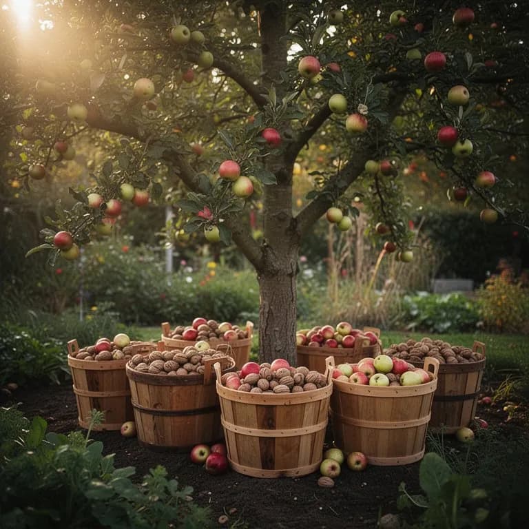 Ripe red apples hanging from a mature tree branch ready to pick