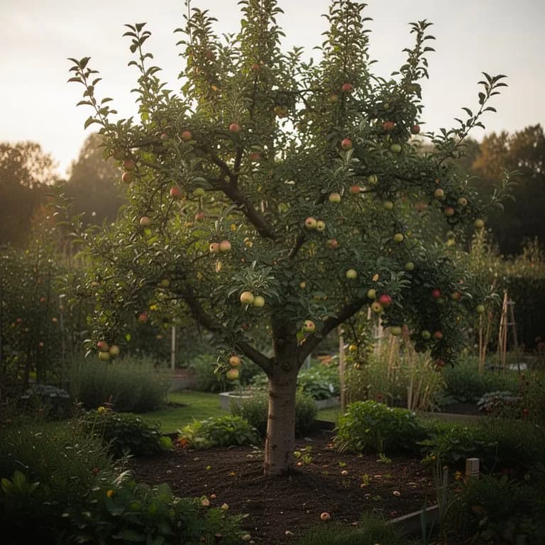 Dormant apple tree being pruned with clean cuts on branches