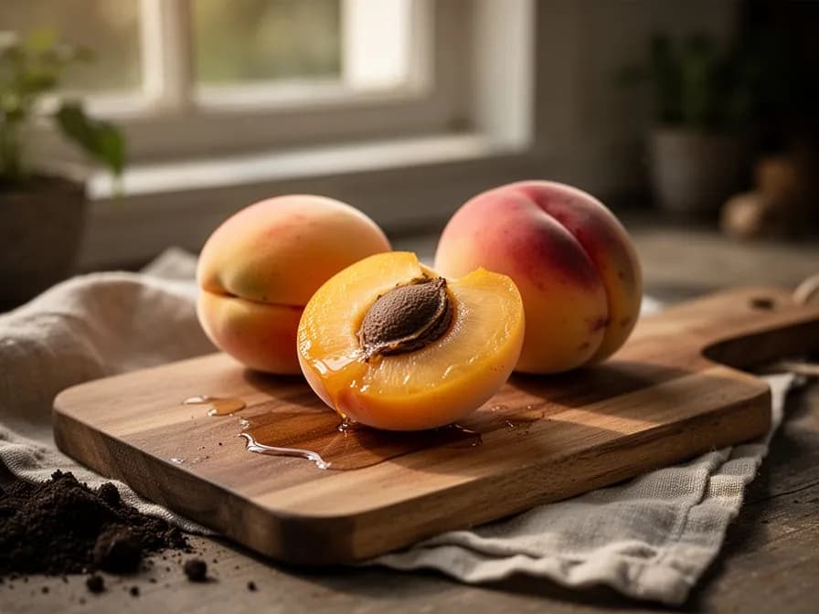 Ausgewachsener Blenheim-Aprikosenbaum mit weit ausladender, goldorangefarbener Früchte tragender Krone