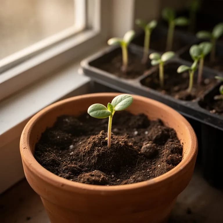 Plántulas jóvenes de albaricoque Blenheim en contenedores de vivero listas para trasplante