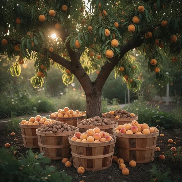 Pequeños frutos verdes de albaricoque desarrollándose en una rama