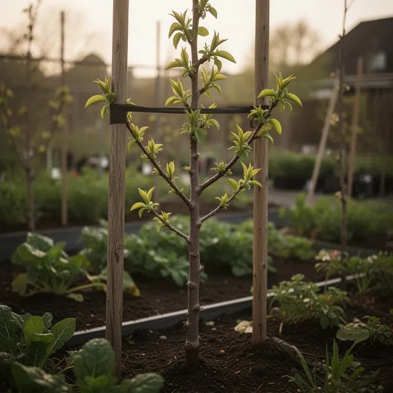 Albaricoquero joven plantado en un lugar soleado del jardín