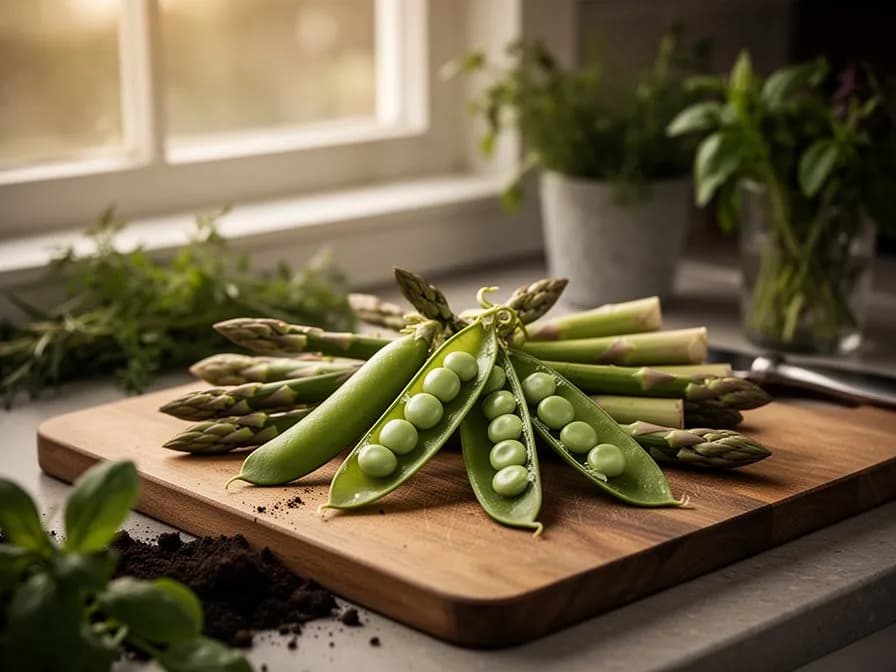 Nahaufnahme einer Spargelbohnenhülse mit glatter grüner Schale und leichter Biegung