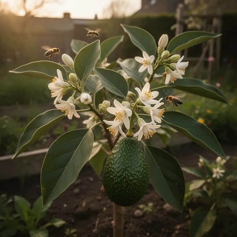 Pequeñas flores de aguacate de color amarillo pálido en plena floración