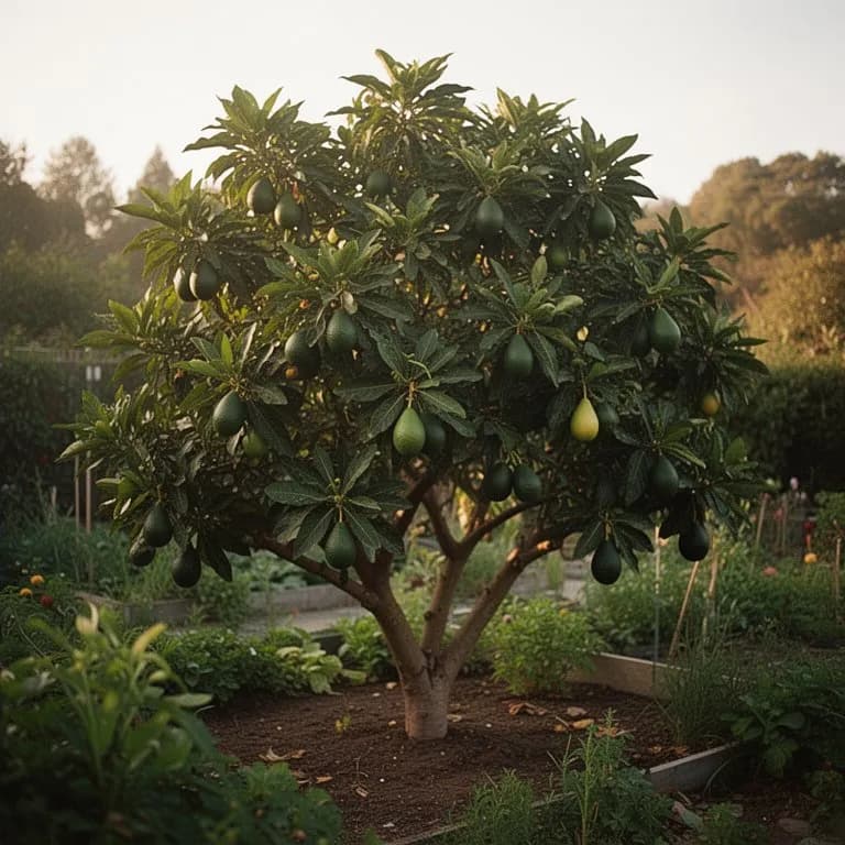 Reife Hass-Avocados hängen an einem Ast, erntereif