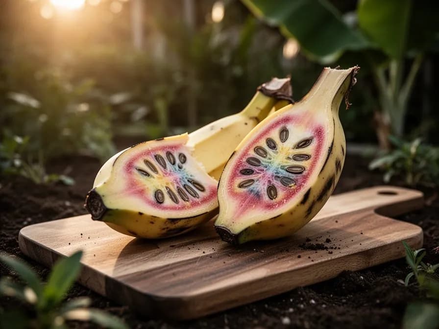 Zwergbananenpflanze in einem großen Kübel auf einer Terrasse