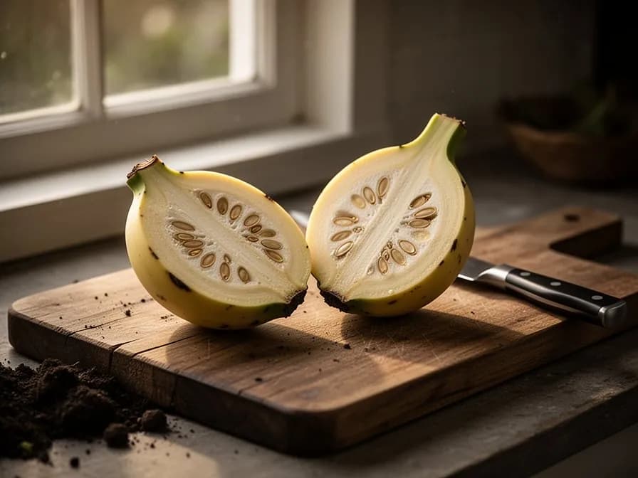 Primer plano de una hoja de banano desplegándose mostrando su coloración verde brillante y su nervadura central prominente