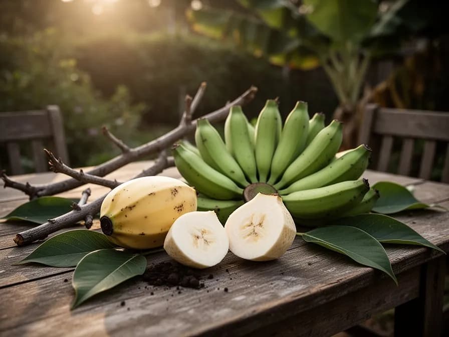 Geschnittene reife Bananen auf einem Schneidebrett neben Zutaten für einen Bananensmoothie