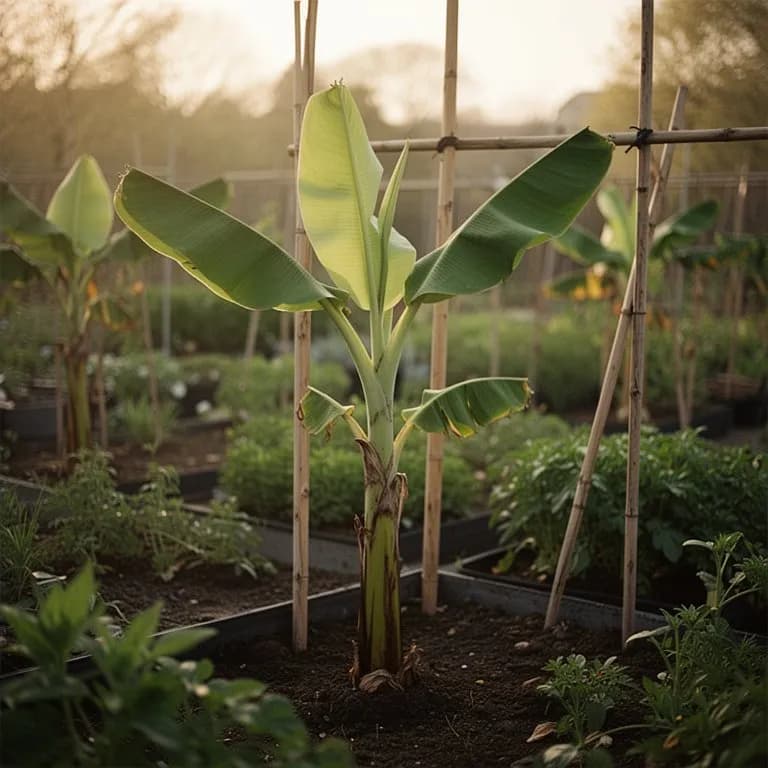 Nahaufnahme eines sich entfaltenden Bananenblatts mit leuchtend grüner Farbe und markanter Mittelrippe