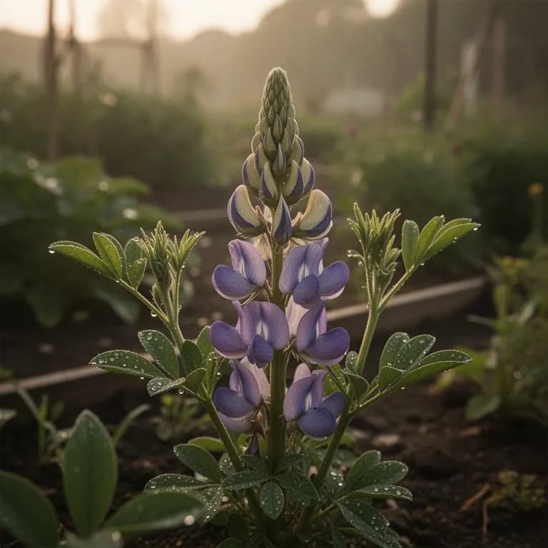 Hohe Ähren indigoblauer erbsenförmiger Baptisia-Blüten, die sich im Frühsommer über das blaugrüne Laub erheben