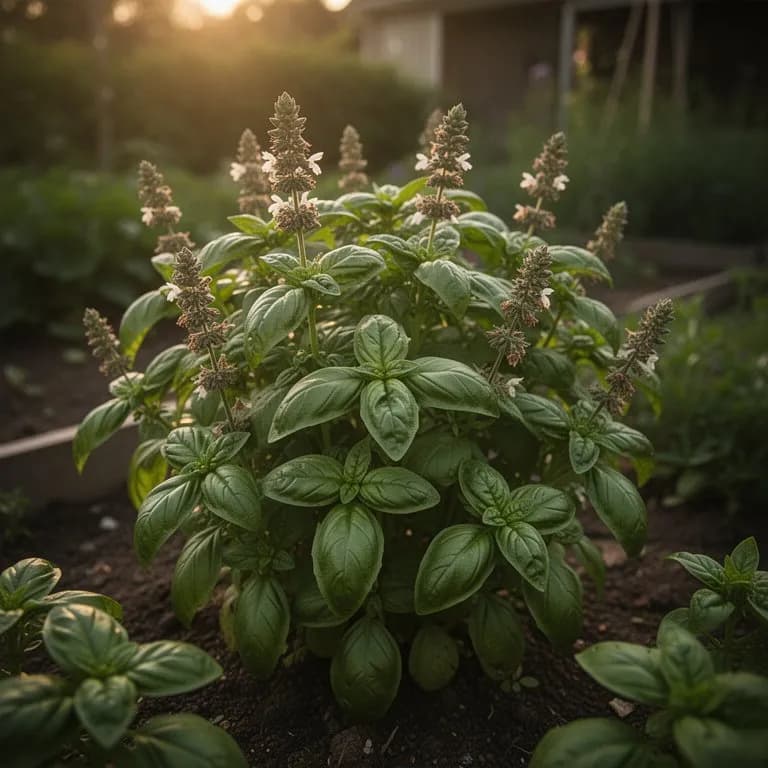Diferentes variedades de albahaca, incluida Genovese, tailandesa y morada