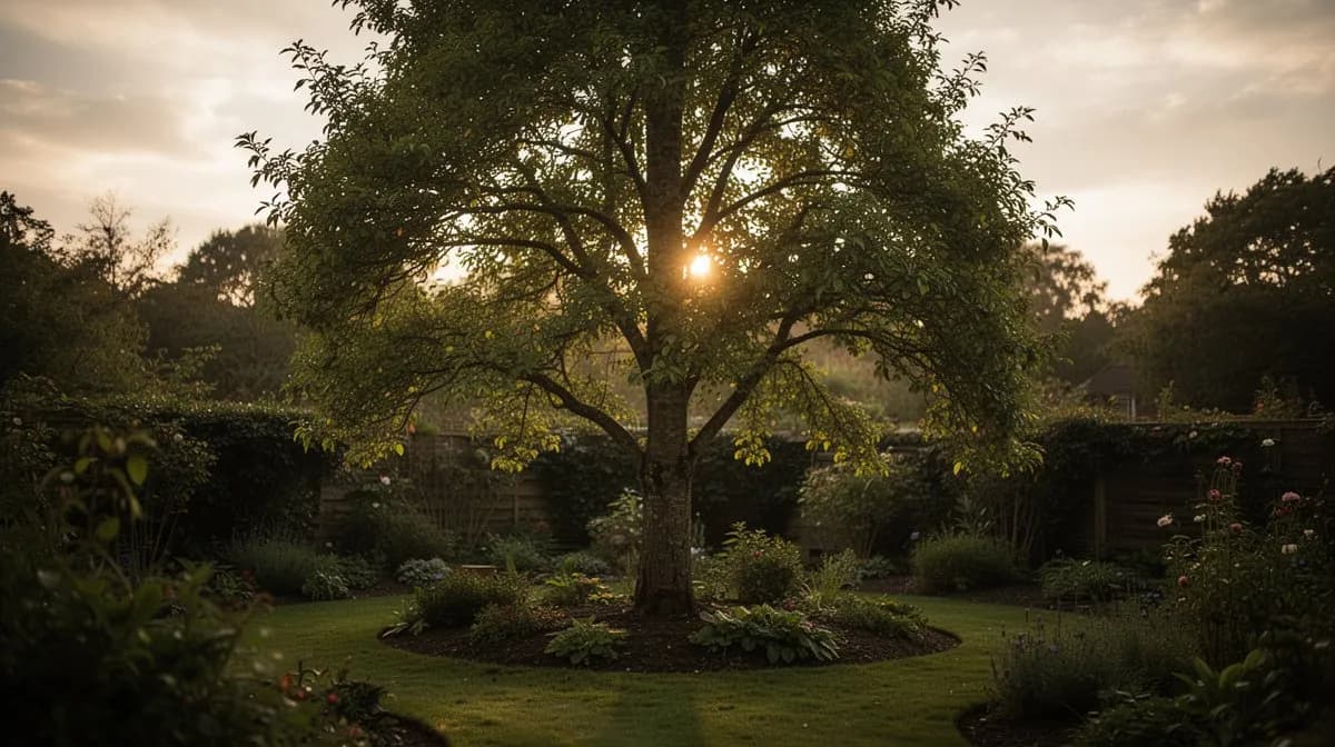Mature beech tree with a dense, spreading canopy of green leaves