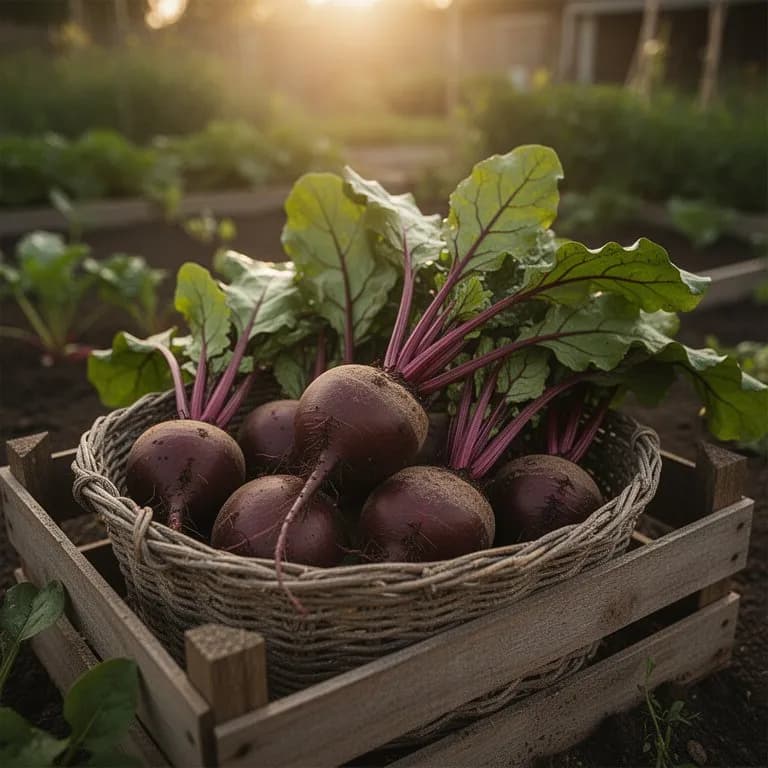 Freshly pulled Detroit Dark Red beets with soil still clinging to deep crimson roots