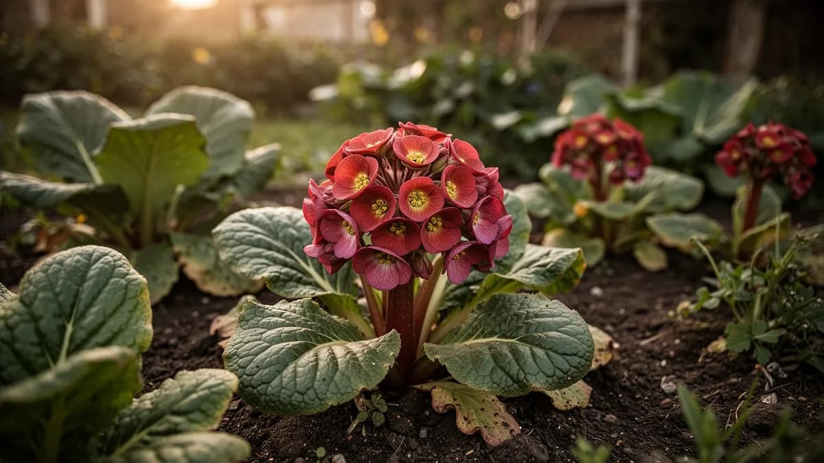 Bergenia usada como cubresuelo denso a lo largo de un sendero de jardín sombreado