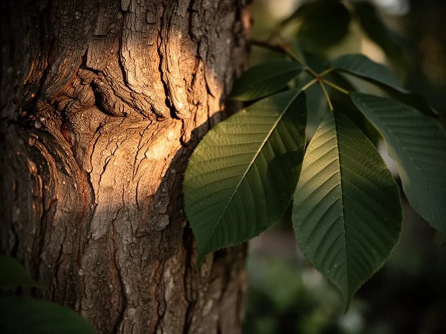 Spärliche Vegetation unter einem Schwarznussbaum, die den allelopatischen Juglon-Effekt veranschaulicht