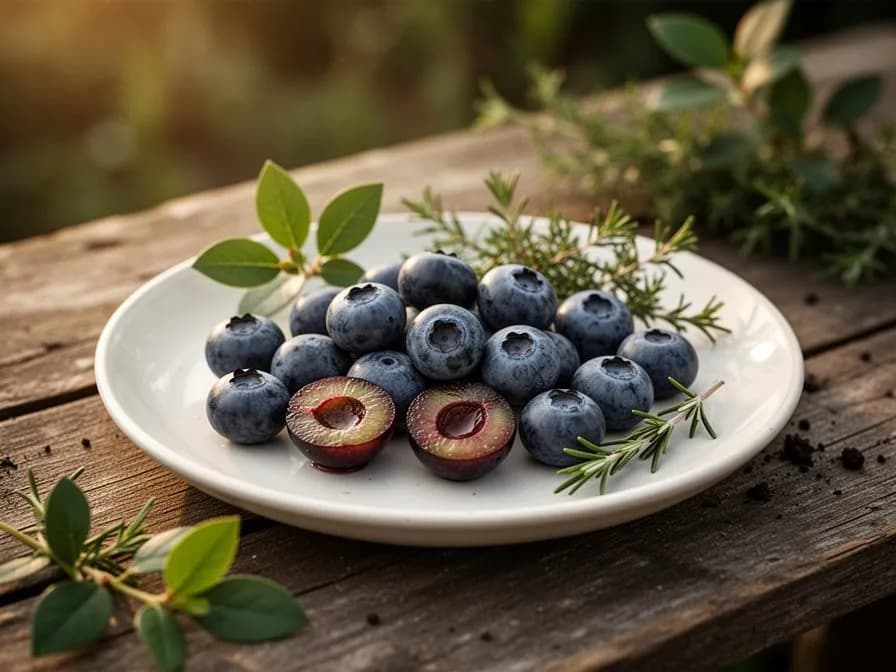 Kleine grüne unreife Heidelbeeren, die Anfang Sommer an einem Zweig heranwachsen