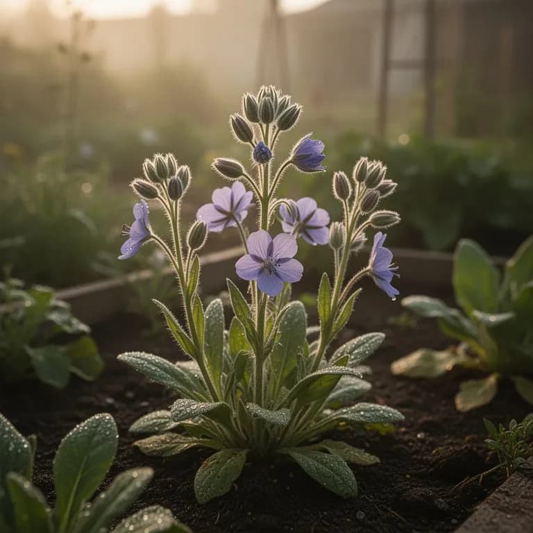 Brunnera macrophylla covered in delicate blue forget-me-not-like flowers in spring