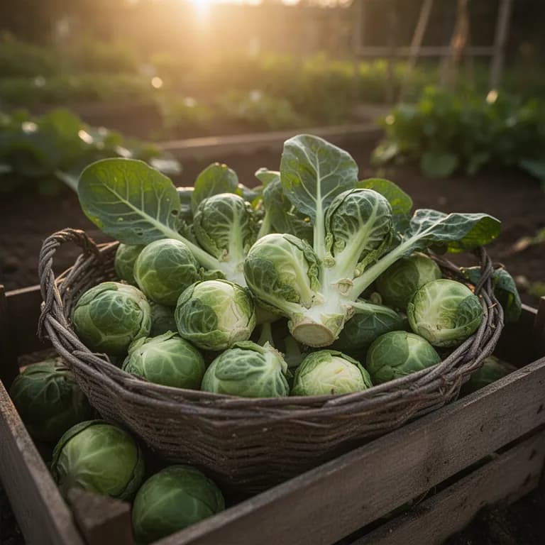 Freshly harvested red Brussels sprouts with vibrant ruby-purple color in a wooden bowl