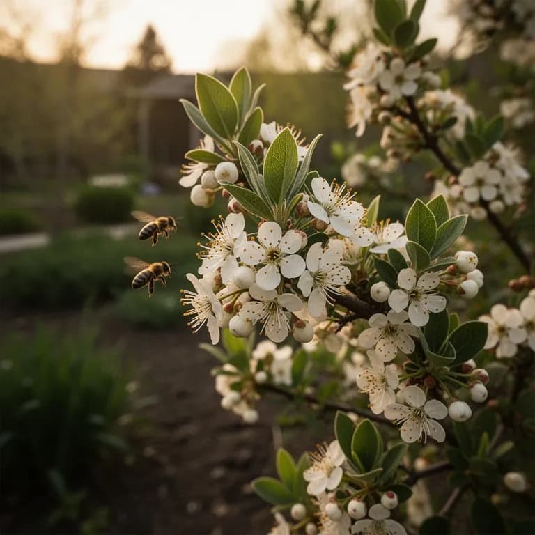 Pequeñas flores amarillas de baya del búfalo a comienzos de la primavera