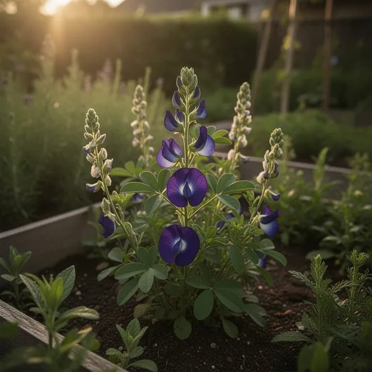 Nahaufnahme einer einzelnen Schmetterlingserbsenblüte mit tiefblauen Blütenblättern und filigraner Struktur