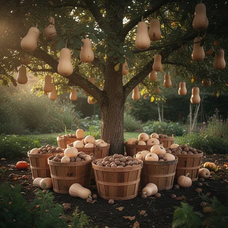 Geerntete Butternus-Nüsse mit entfernten Schalen, die gerippte Nussschalen zeigen