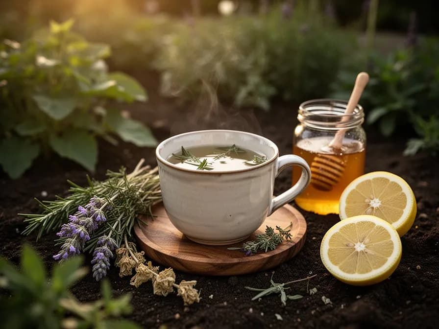 Aromatischer Kalmuswurzeltee in einer Keramiktasse