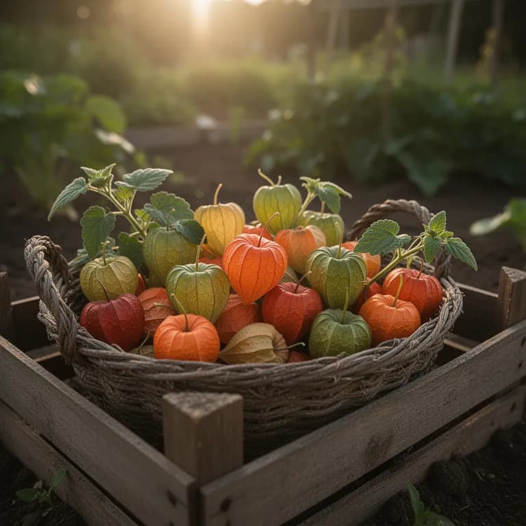 Ripe golden-orange cape gooseberries with dried papery husks peeled back