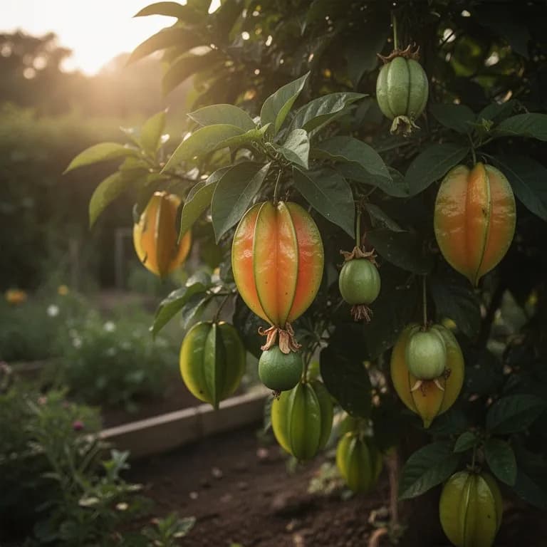 Varias variedades de carambola mostrando diferencias de tamaño y prominencia de las costillas