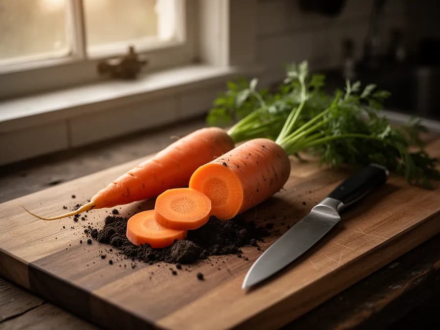 Querschnitt einer Danvers-Möhre mit tiefem orangem Kern und Rinde