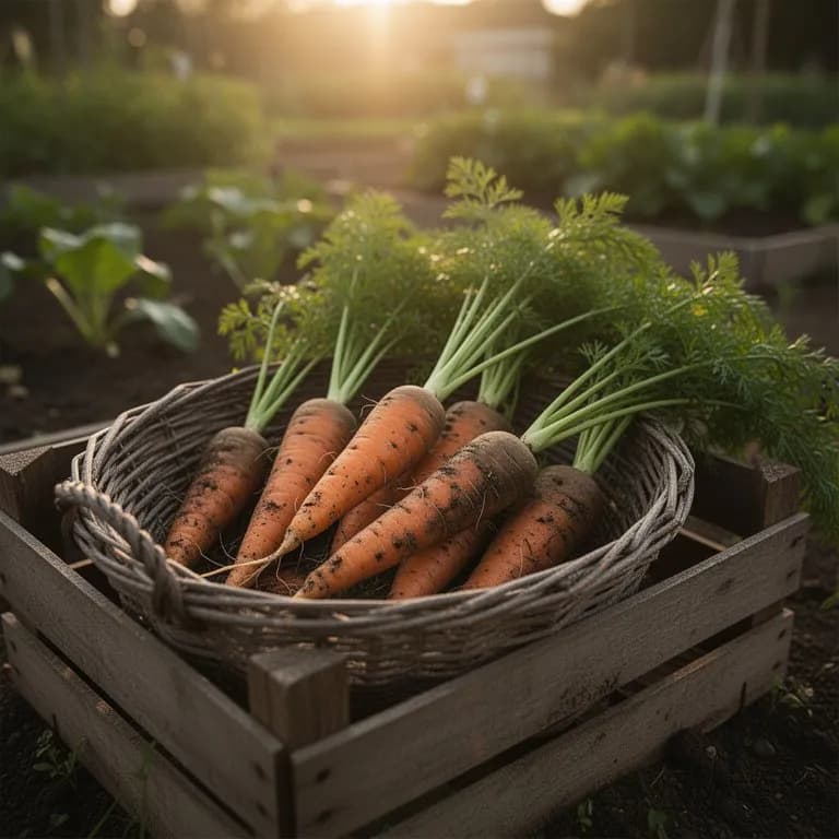 Freshly pulled Kuroda carrots with deep orange tapered roots and green tops