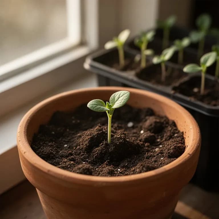 Plántulas de nepeta con hojas gris verdosas y suavemente dentadas