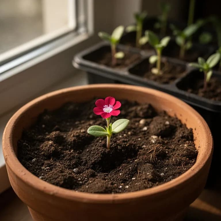 Young centranthus seedling emerging in spring