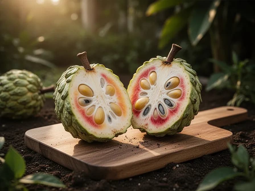 Mature cherimoya tree with lush green foliage