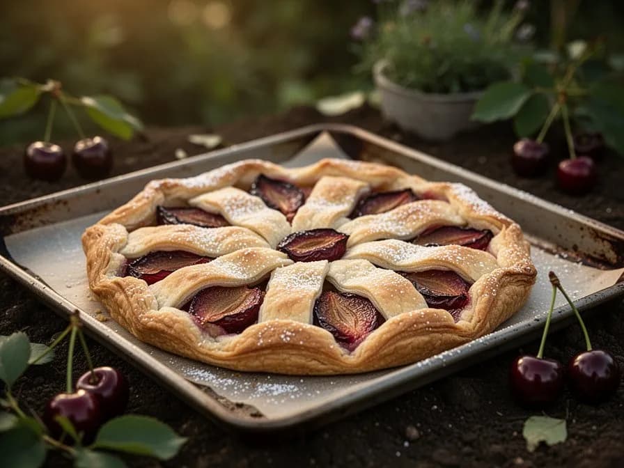 Tarta clásica de cereza fresca